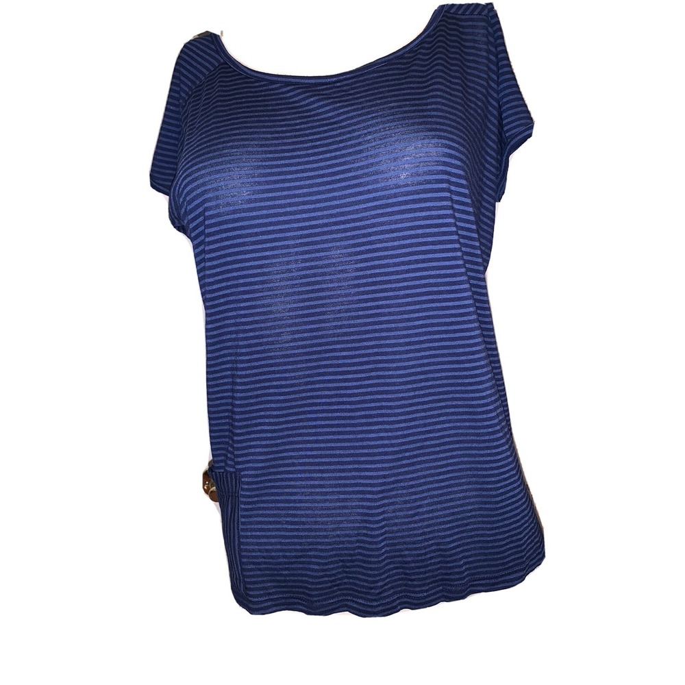 Ggo Fine Organic Clothiers Short Sleeve Striped Top~M~Organic Viscose/Lycra~Blue